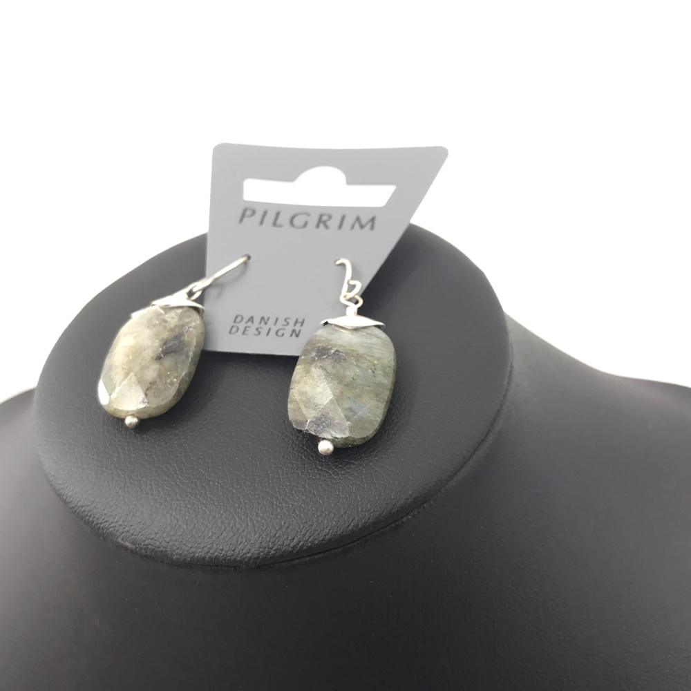 Dark Green/Grey Stone with Silver Accent Earrings